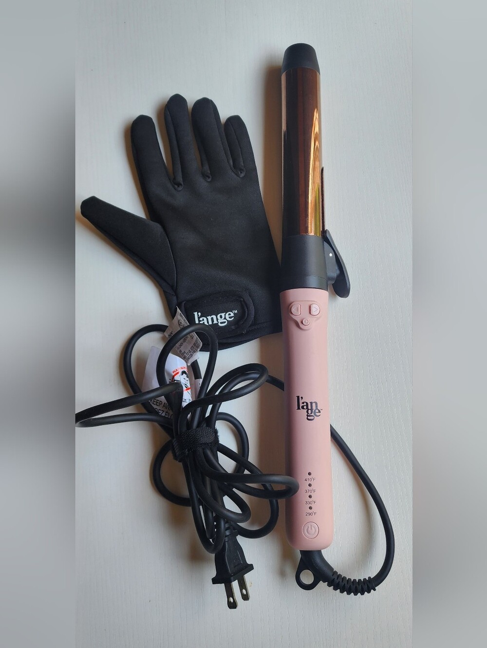 Lange Pink and Rose Gold Curling Iron with Black Heat-Resistant Glove